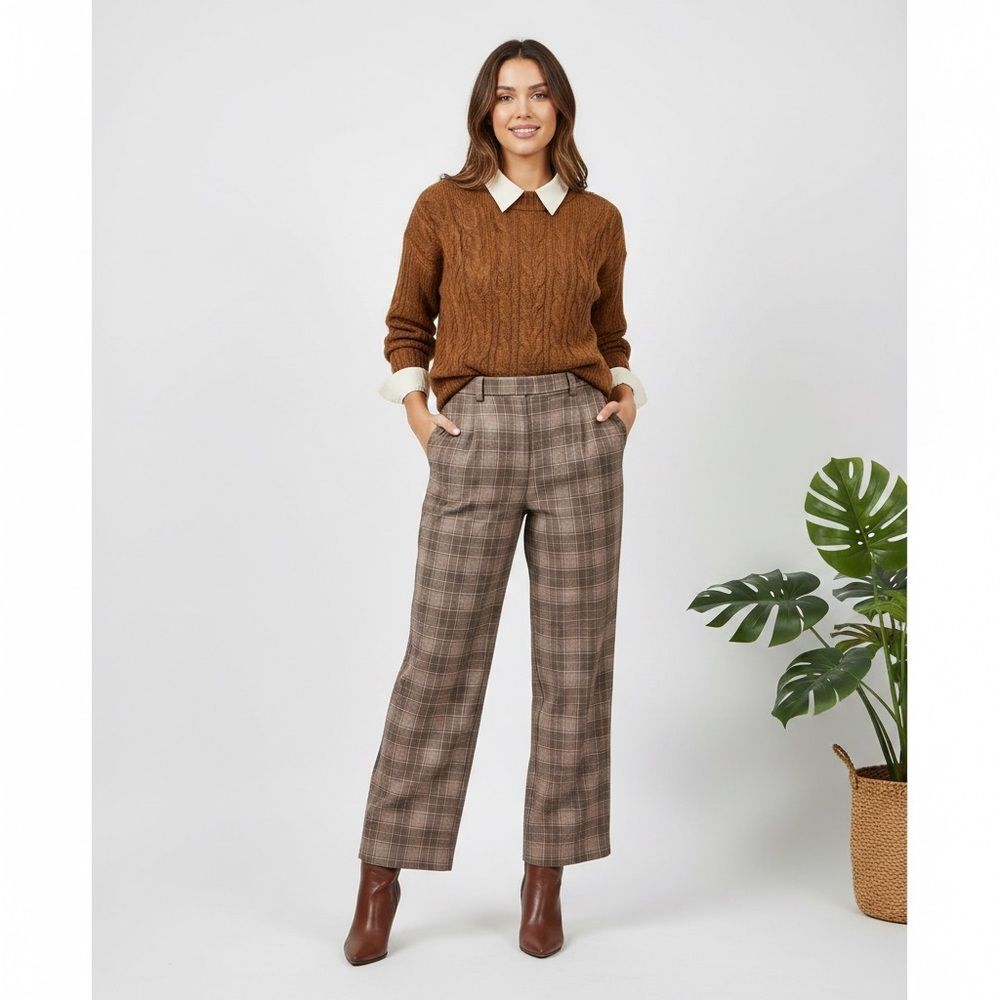 Liz Claiborne Kylie Plaid Pleated Wide Leg Trousers in Brown/ Pink size 6